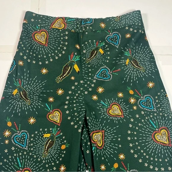 FARM Rio Anthropologie Womens Small Fernanda Flared Pants Cotton Star Bird Print